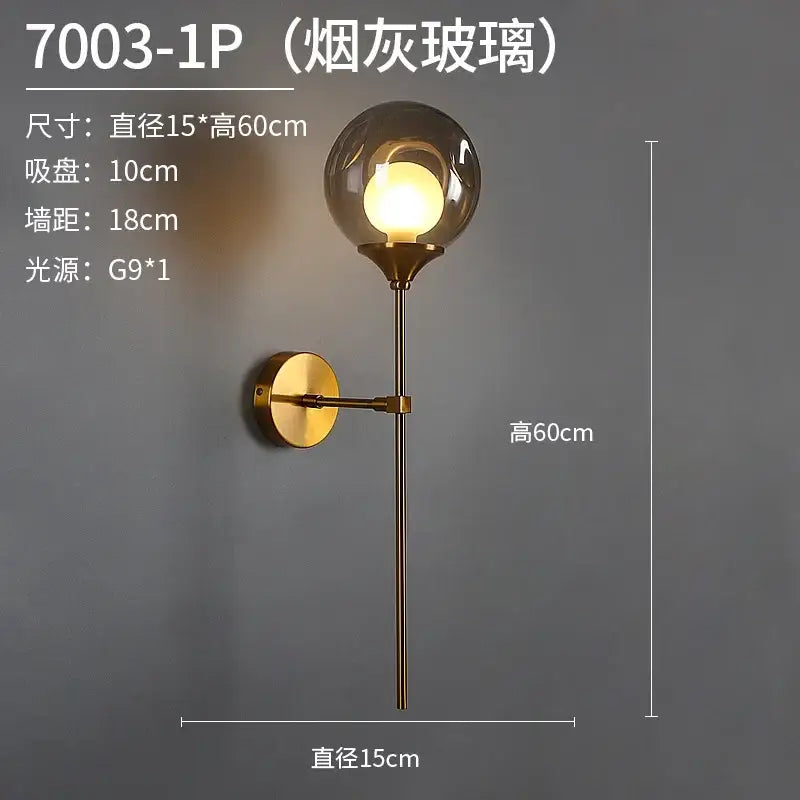 Modern gold glass ball wall sconce bedroom teardrop lamp