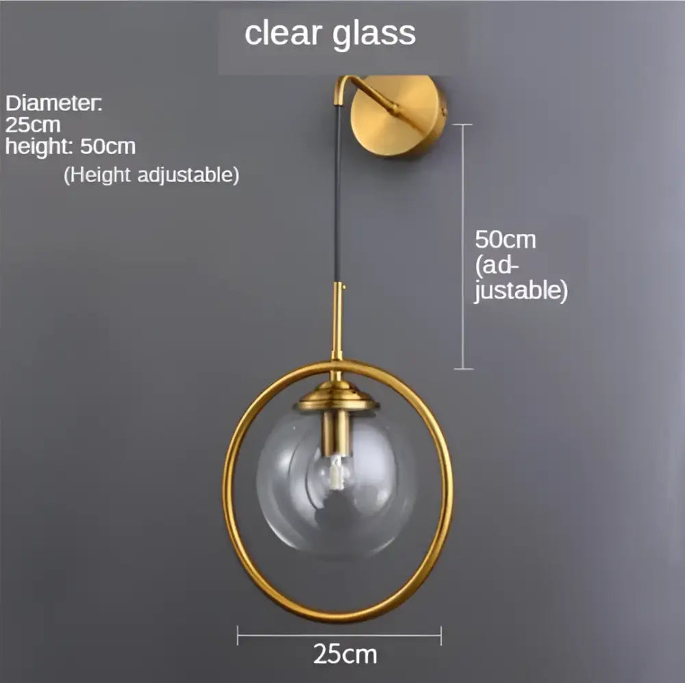 Modern gold glass ball wall sconce light fixture bedroom lamp