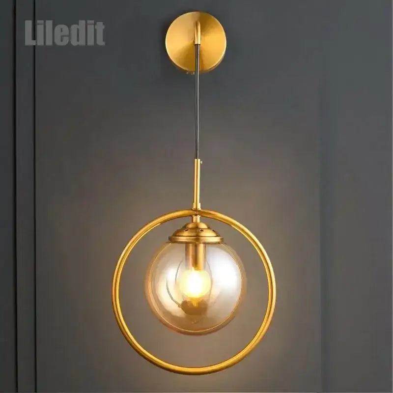 Modern gold glass ball wall sconce light fixture bedroom lamp