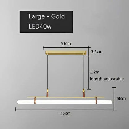 Modern gold glass belt chandelier dining room led pendant light
