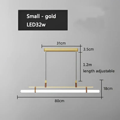 Modern gold glass belt chandelier dining room led pendant light