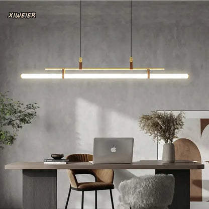 Modern gold glass belt chandelier dining room led pendant light