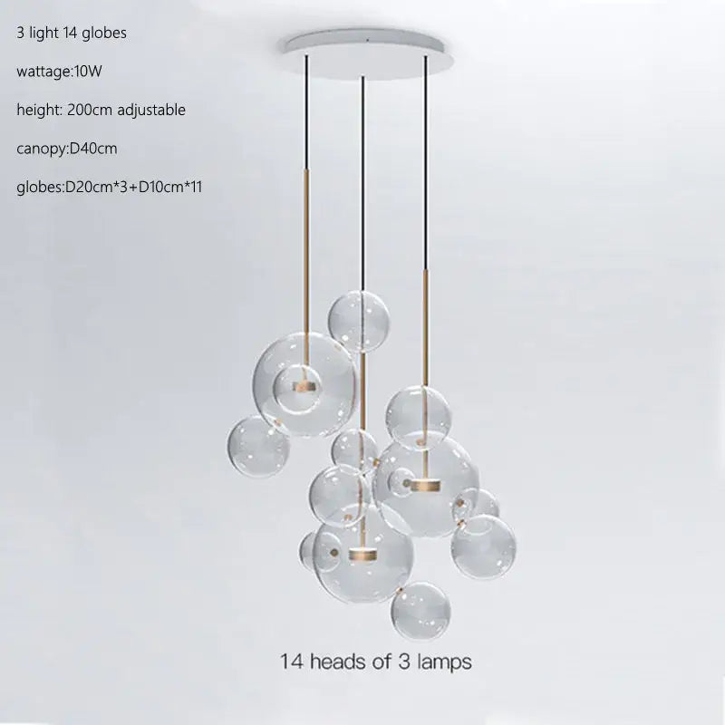 Modern gold glass bubble ball led chandelier for dining room
