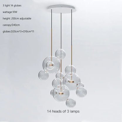 Modern gold glass bubble ball led chandelier for dining room