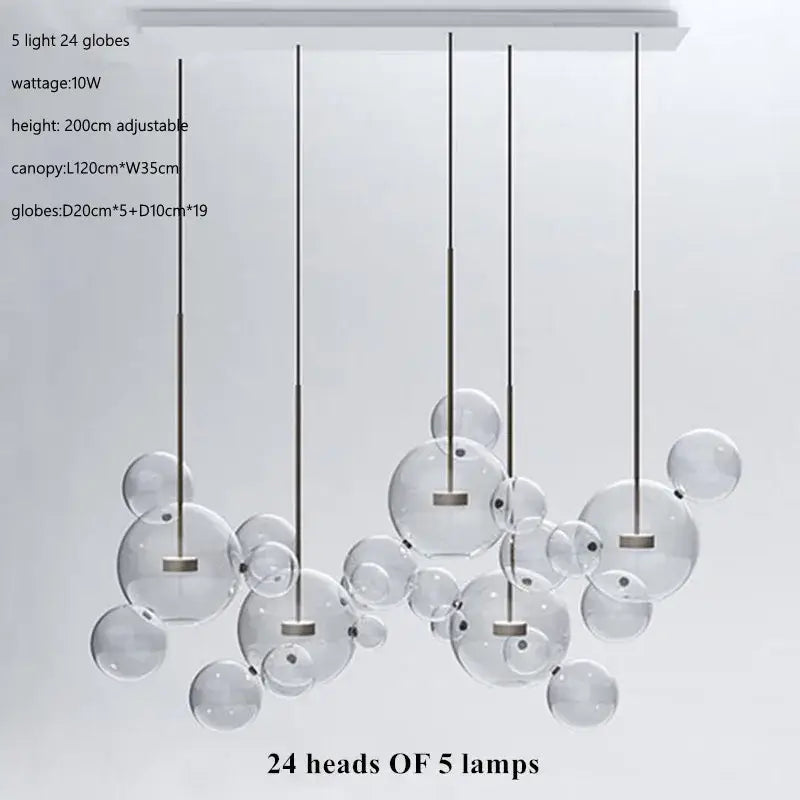 Modern gold glass bubble ball led chandelier for dining room