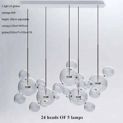 Modern gold glass bubble ball led chandelier for dining room