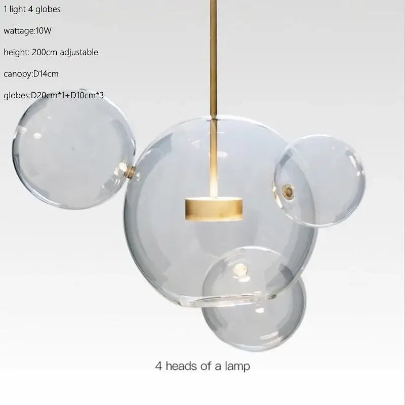 Modern gold glass bubble ball led chandelier for dining room