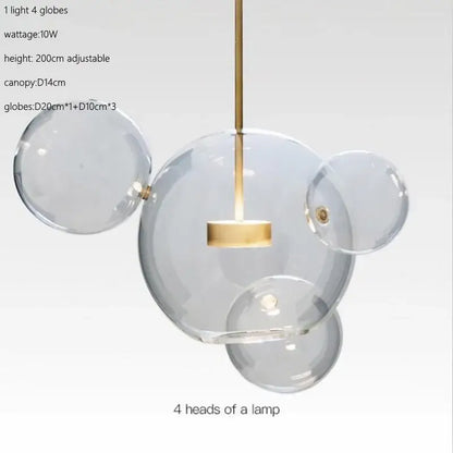 Modern gold glass bubble ball led chandelier for dining room