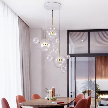 Modern gold glass bubble ball led chandelier for dining room