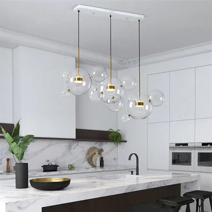 Modern gold glass bubble ball led chandelier for dining room
