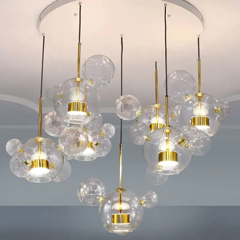 Modern gold glass bubble ball led chandelier for dining room