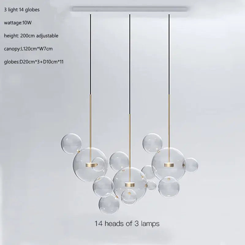 Modern gold glass bubble ball led chandelier for dining room