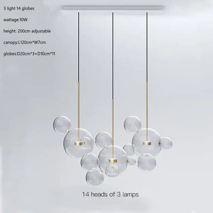 Modern gold glass bubble ball led chandelier for dining room