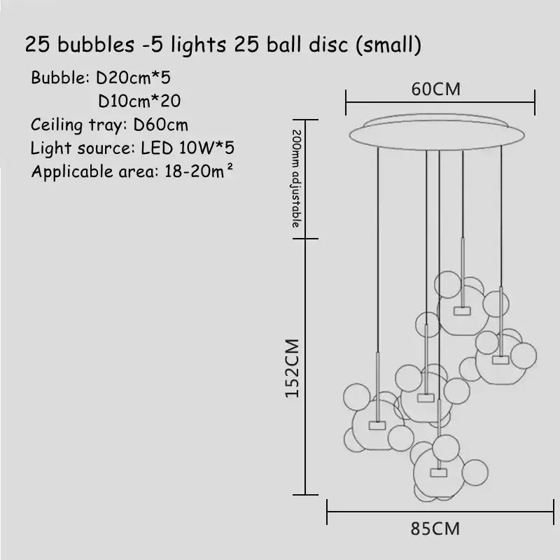 Modern gold glass bubble chandelier dining room art deco light