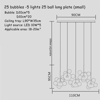 Modern gold glass bubble chandelier dining room art deco light