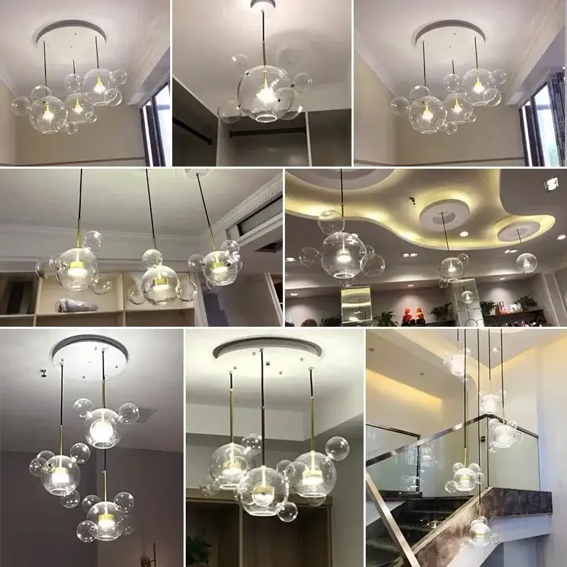 Modern gold glass bubble chandelier dining room art deco light