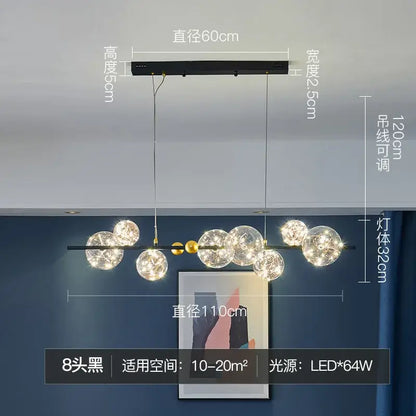 Modern gold glass bubble led chandelier dining room art light