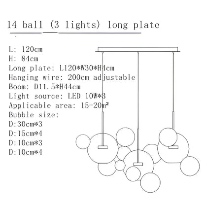 Modern gold glass bubble led chandelier dining room pendant light