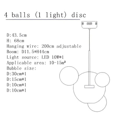 Modern gold glass bubble led chandelier dining room pendant light