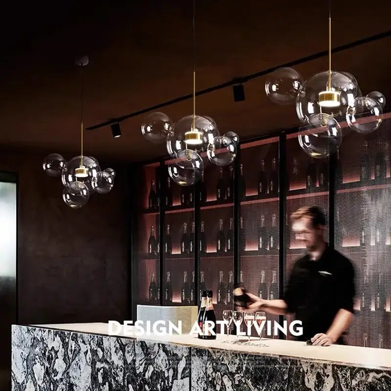 Modern gold glass bubble led chandelier dining room pendant light