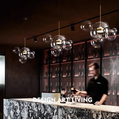 Modern gold glass bubble led chandelier dining room pendant light