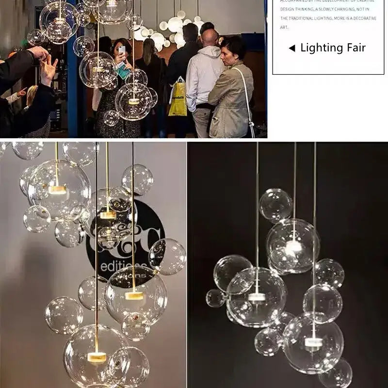 Modern gold glass bubble led chandelier dining room pendant light