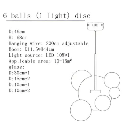 Modern gold glass bubble led chandelier dining room pendant light