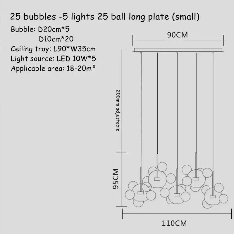 Modern gold glass bubble led chandelier dining room pendant light