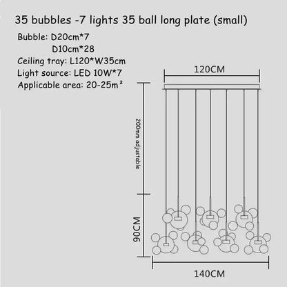 Modern gold glass bubble led chandelier dining room pendant light
