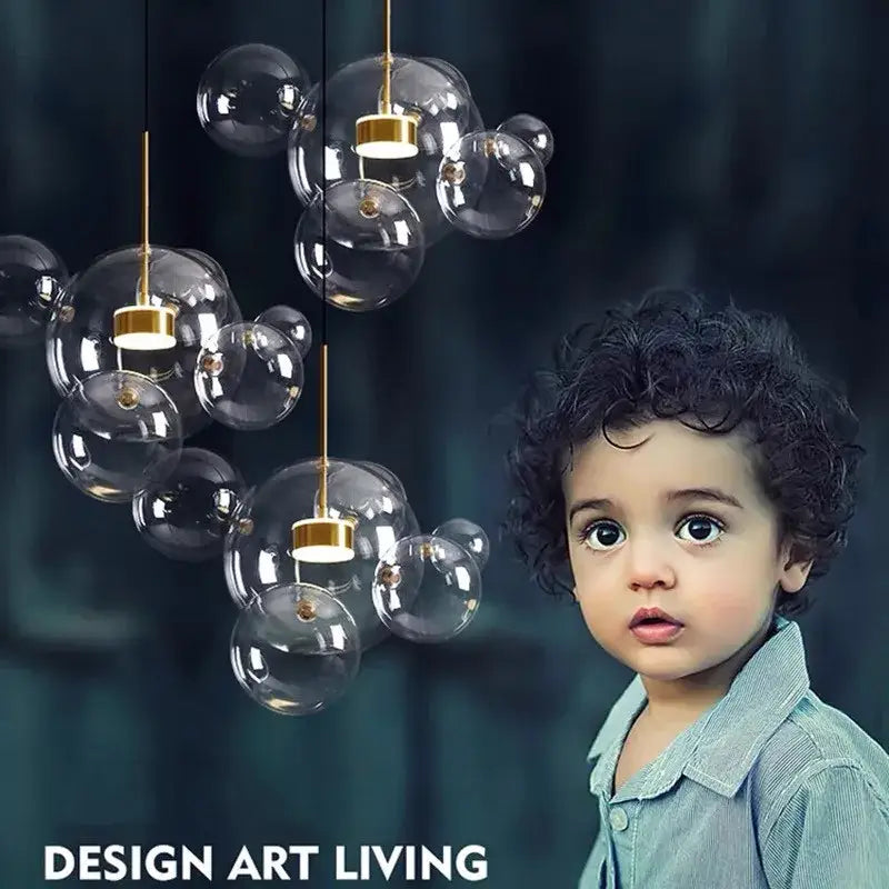 Modern gold glass bubble led chandelier dining room pendant light