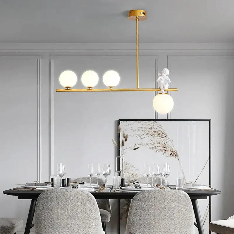 Modern gold glass bubble pendant light – dining room cherub decor