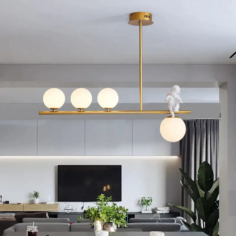 Modern gold glass bubble pendant light – dining room cherub decor
