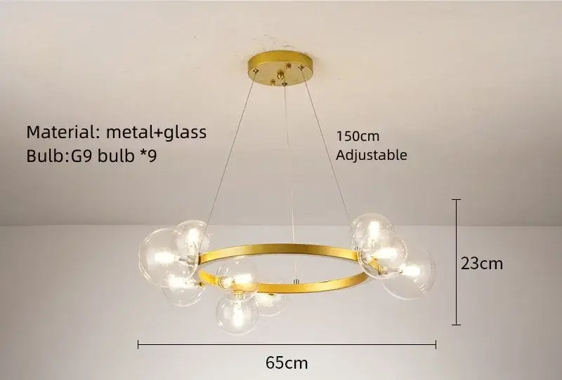 Modern gold glass chandelier g9 hanging light for living room