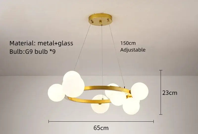 Modern gold glass chandelier g9 hanging light for living room