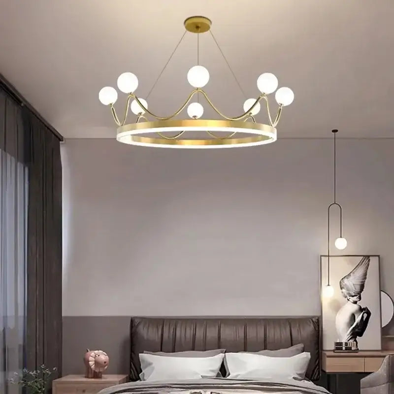 Modern gold glass crown chandelier – bedroom pendant light
