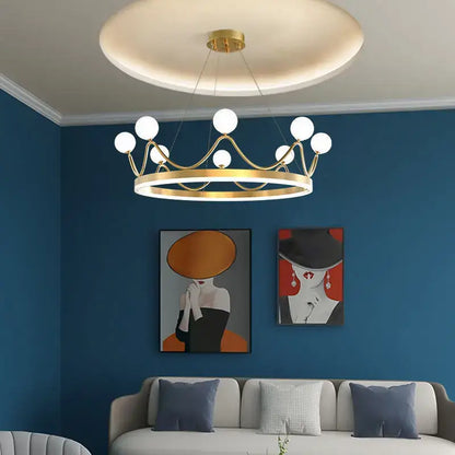 Modern gold glass crown chandelier – bedroom pendant light