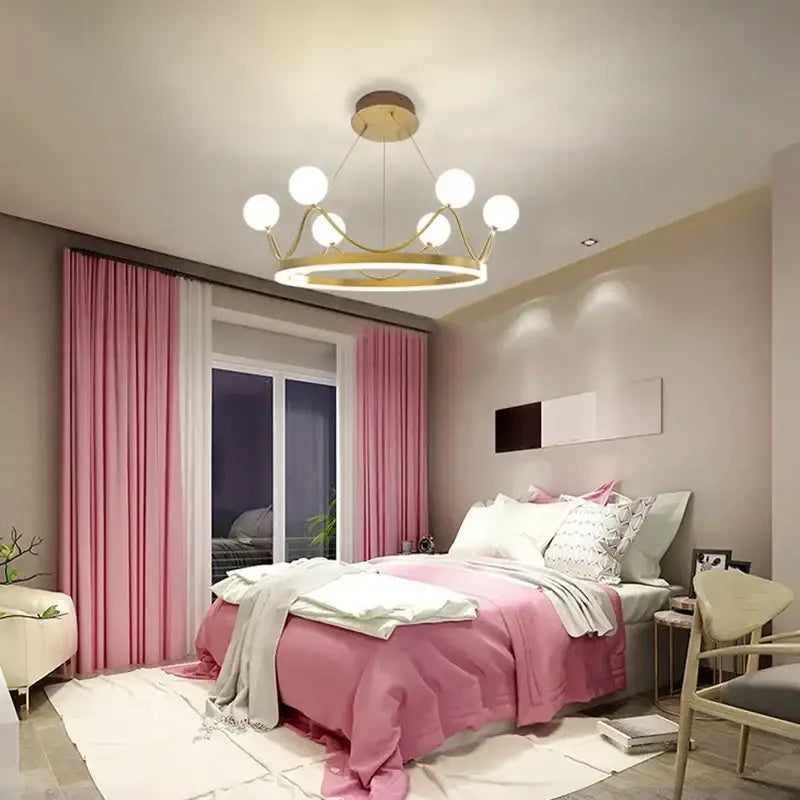 Modern gold glass crown chandelier – bedroom pendant light