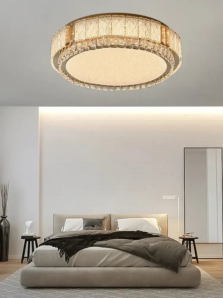 Modern gold glass crystal led ceiling lamp for living room