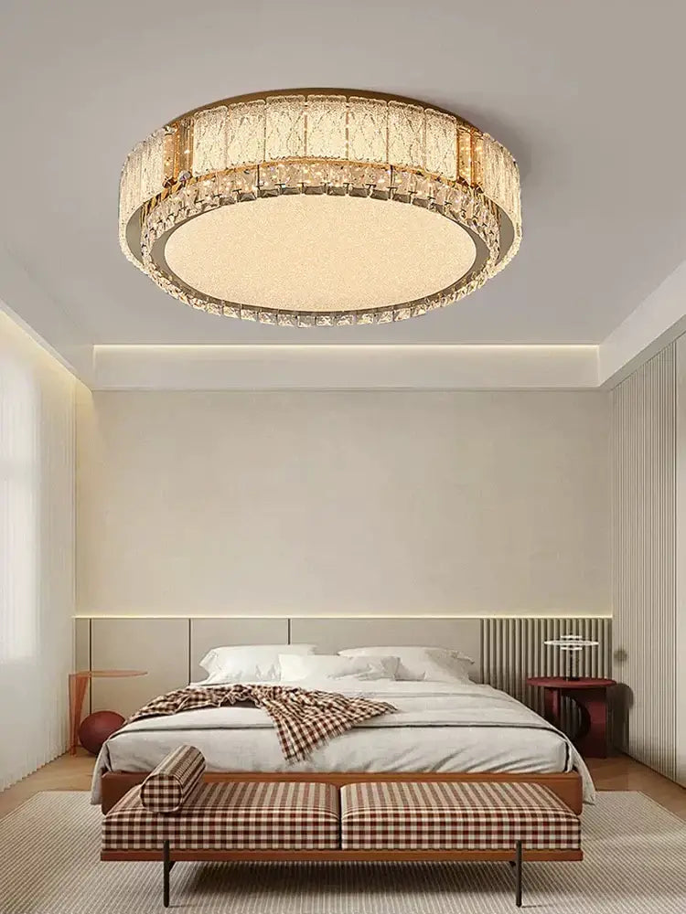 Modern gold glass crystal led ceiling lamp for living room