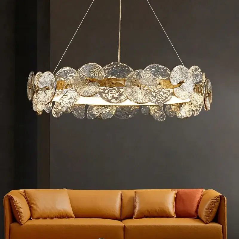 Modern gold glass flower led chandelier for living room