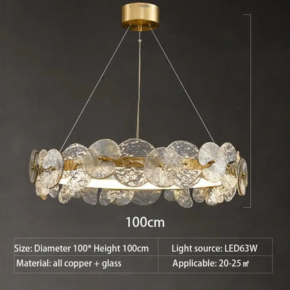 Modern gold glass flower led chandelier for living room
