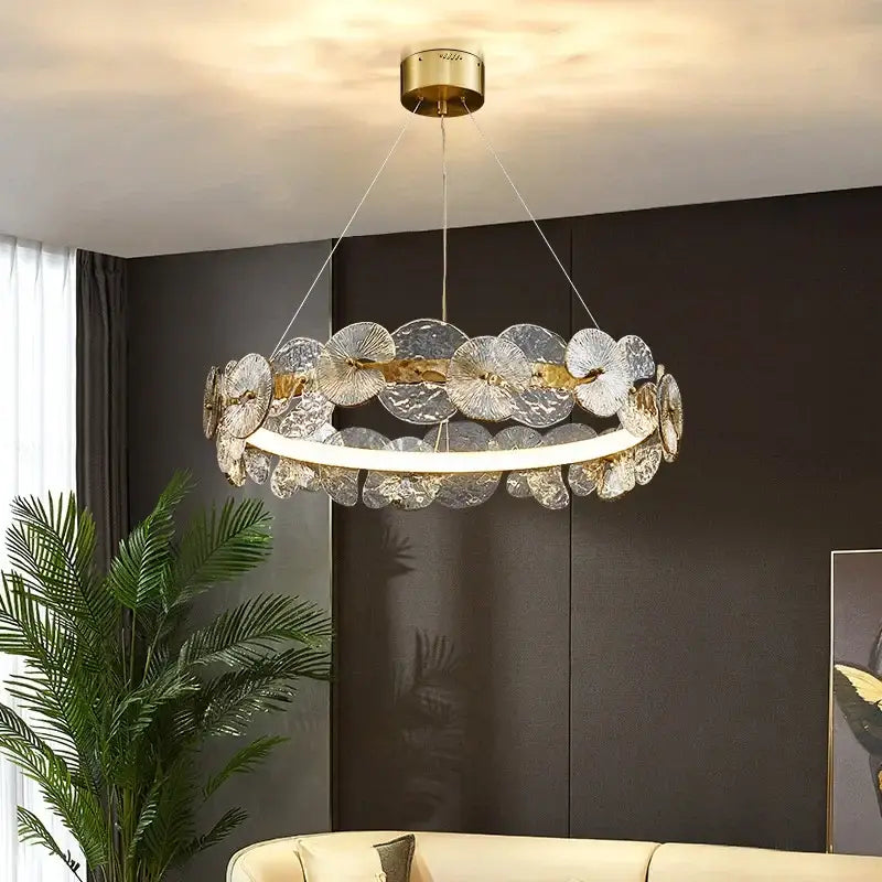 Modern gold glass flower led chandelier for living room