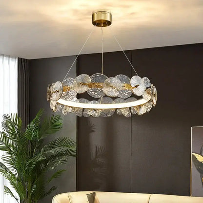 Modern gold glass flower led chandelier for living room