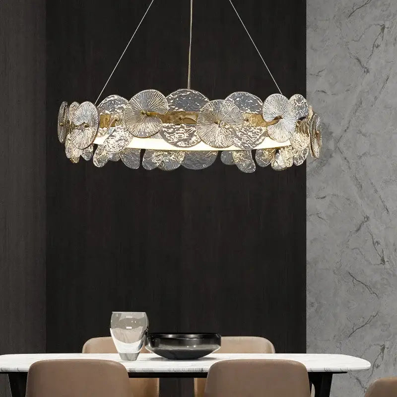 Modern gold glass flower led chandelier for living room