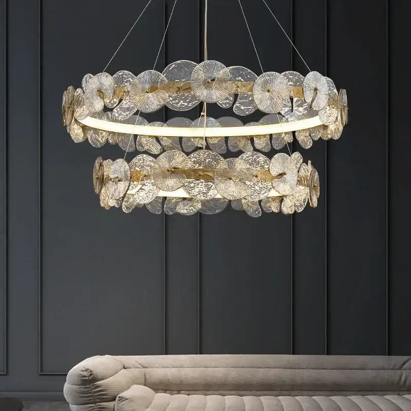 Modern gold glass flower led chandelier for living room