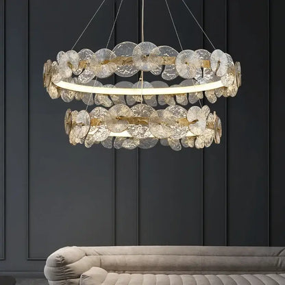 Modern gold glass flower led chandelier for living room
