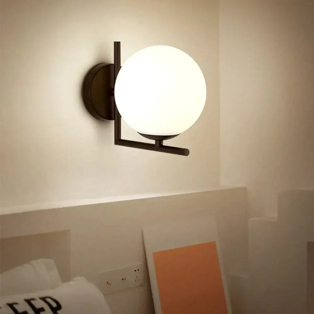 Modern gold glass globe wall lamp for bedroom