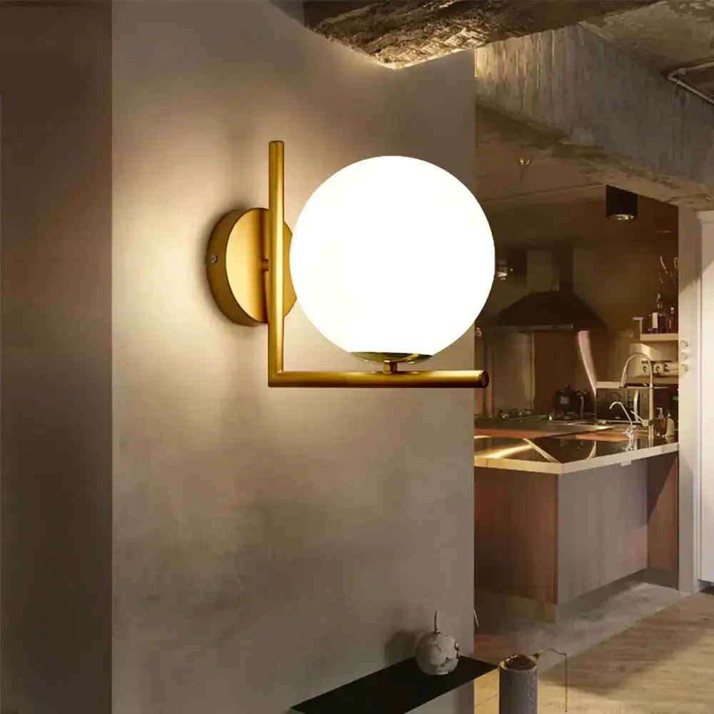 Modern gold glass globe wall lamp for bedroom