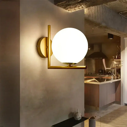 Modern gold glass globe wall lamp for bedroom