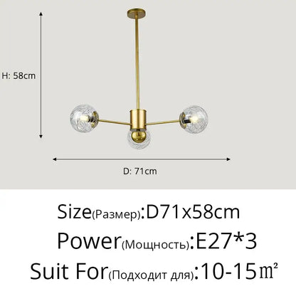 Modern gold glass led chandelier for dining room sphere pendant light